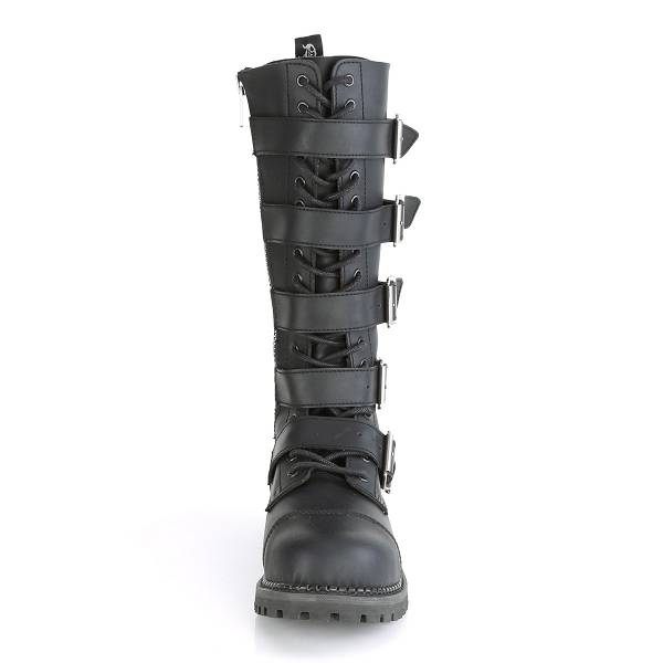 Demonia Women's Riot-18BK Knee High Boots - Black Vegan Leather D4352-76US Clearance